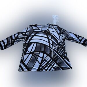 Allison Daley Black, White and Gray Abstract 3/4 Sleeve Top